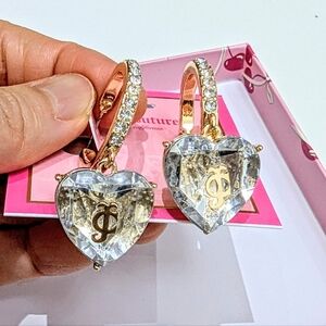 New Juicy Couture Chunky Pave-Style Hearts with Bling Hoops